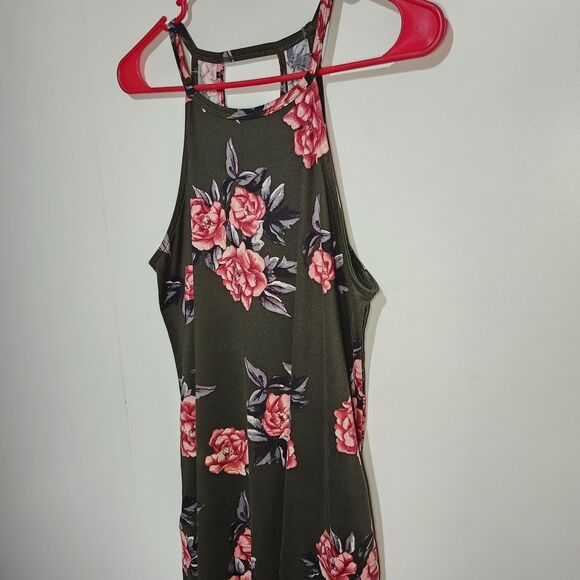 Nine Britton Floral Halter Mini Dress Trapeze Knit Keyhole Back LP Pockets - Picture 2 of 10